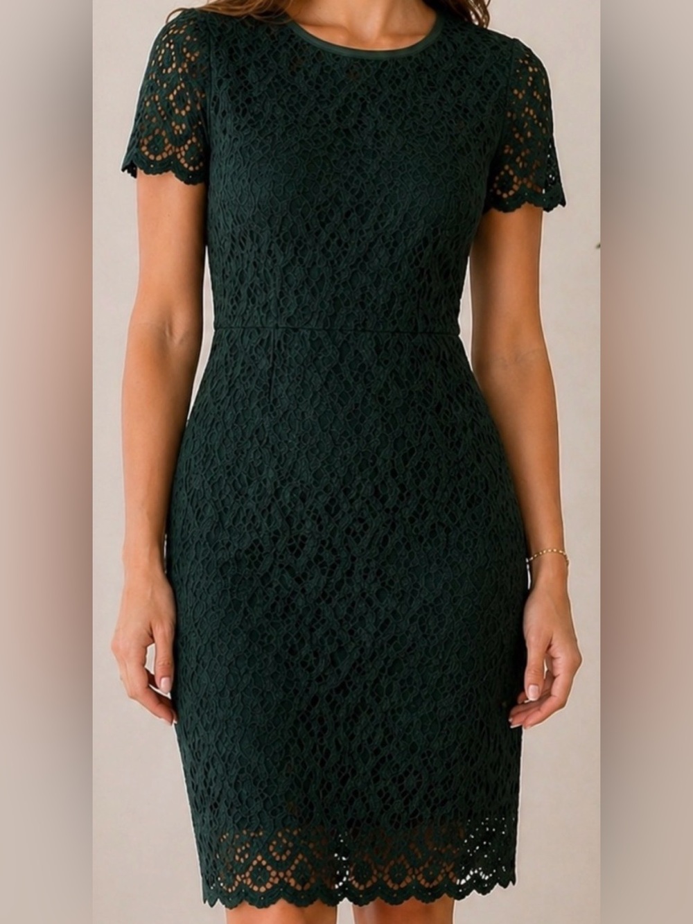 LOFT Dark Green Lace Dress Size 4 Elegant Sheath Dress